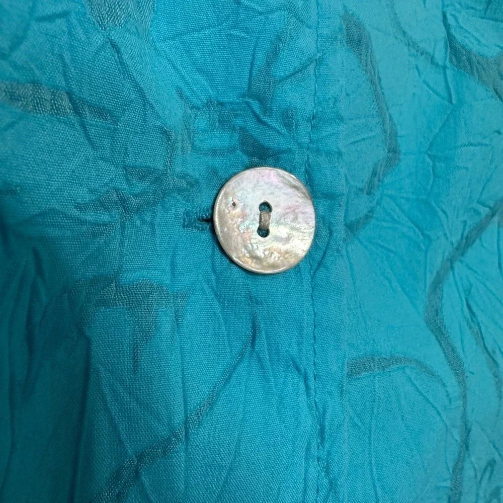Denim Co Turquoise Burnout‎ Floral Button Front Shacket XL Shirt Vintage Coastal